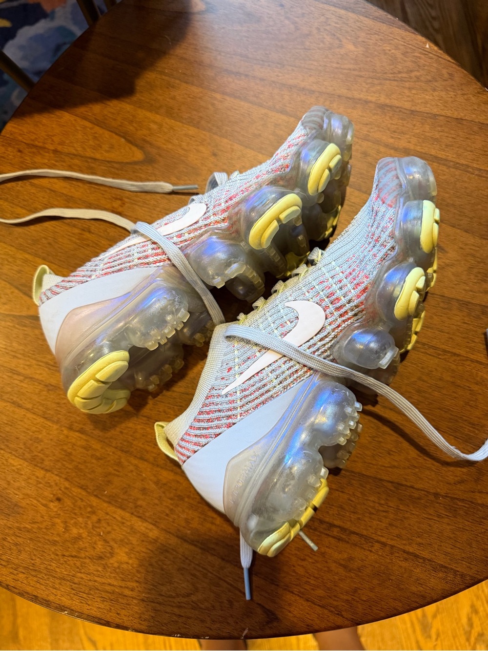 Nike Women's Flyknit VaporMax Sneakers - Light Blue, Yellow, Red